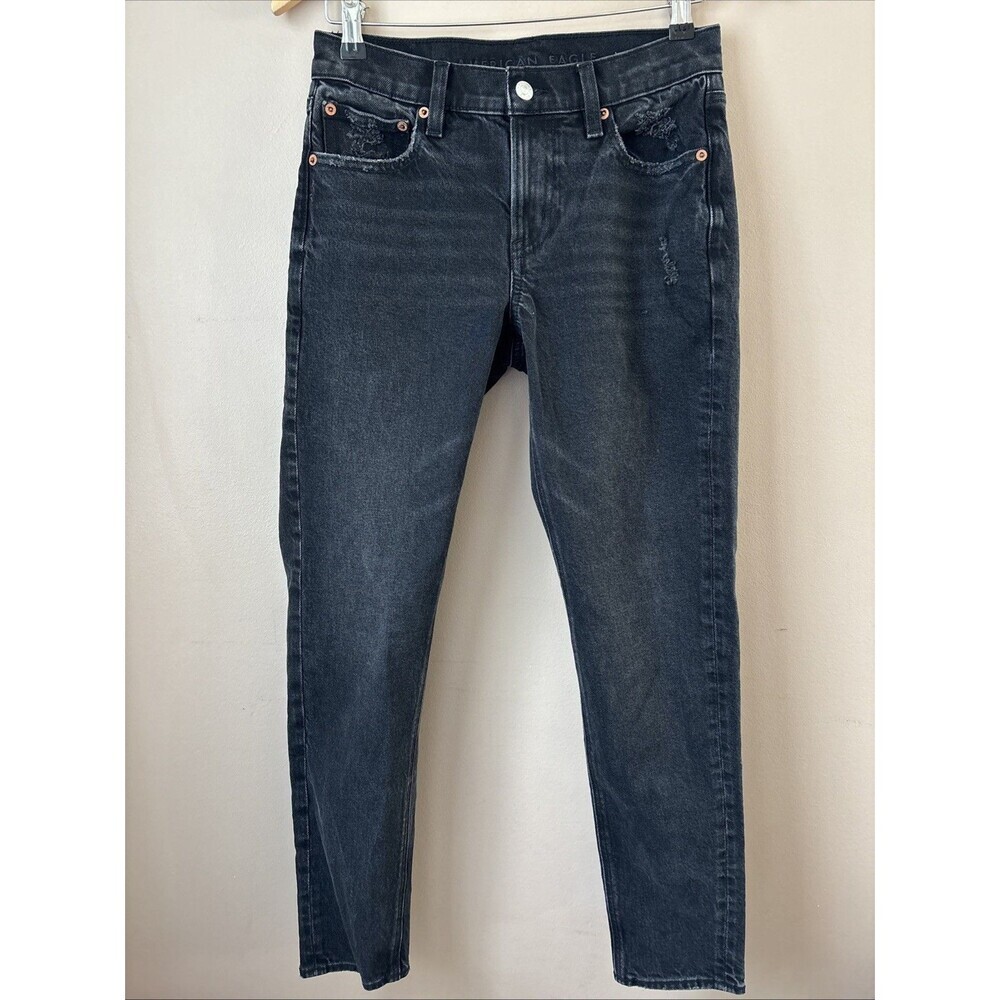 American Eagle Women's 90's Skinny Black Denim Jeans Distressed Size 2R